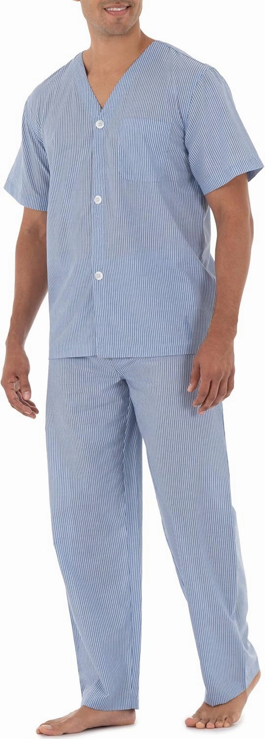 Fruit of the Loom mens Broadcloth Short Sleeve Top and Long Pants Pajama Set