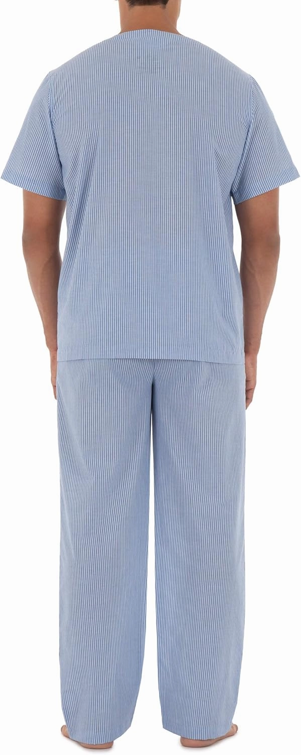 Fruit of the Loom mens Broadcloth Short Sleeve Top and Long Pants Pajama Set
