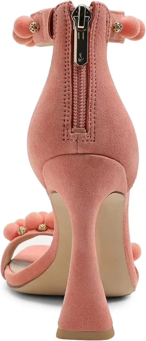 FSJ Women Cute Hair Ball Ankle Strap Sandals Open Toe Chunky High Heels Back Zip Daily Party Dress Shoes Size 4-15 US