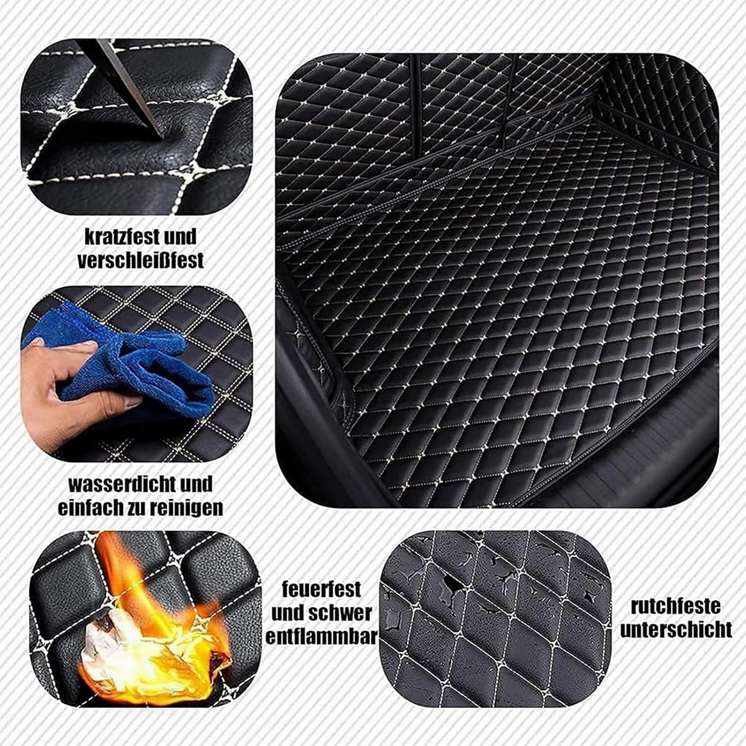 Full Coverag Car Trunk Mats for Genesis G80 EV Pure Electric 2023 2024, All Weather Leather Cargo Liner Carpet Interior Organizer, Interior Modification Accessories, B/Black-Beige