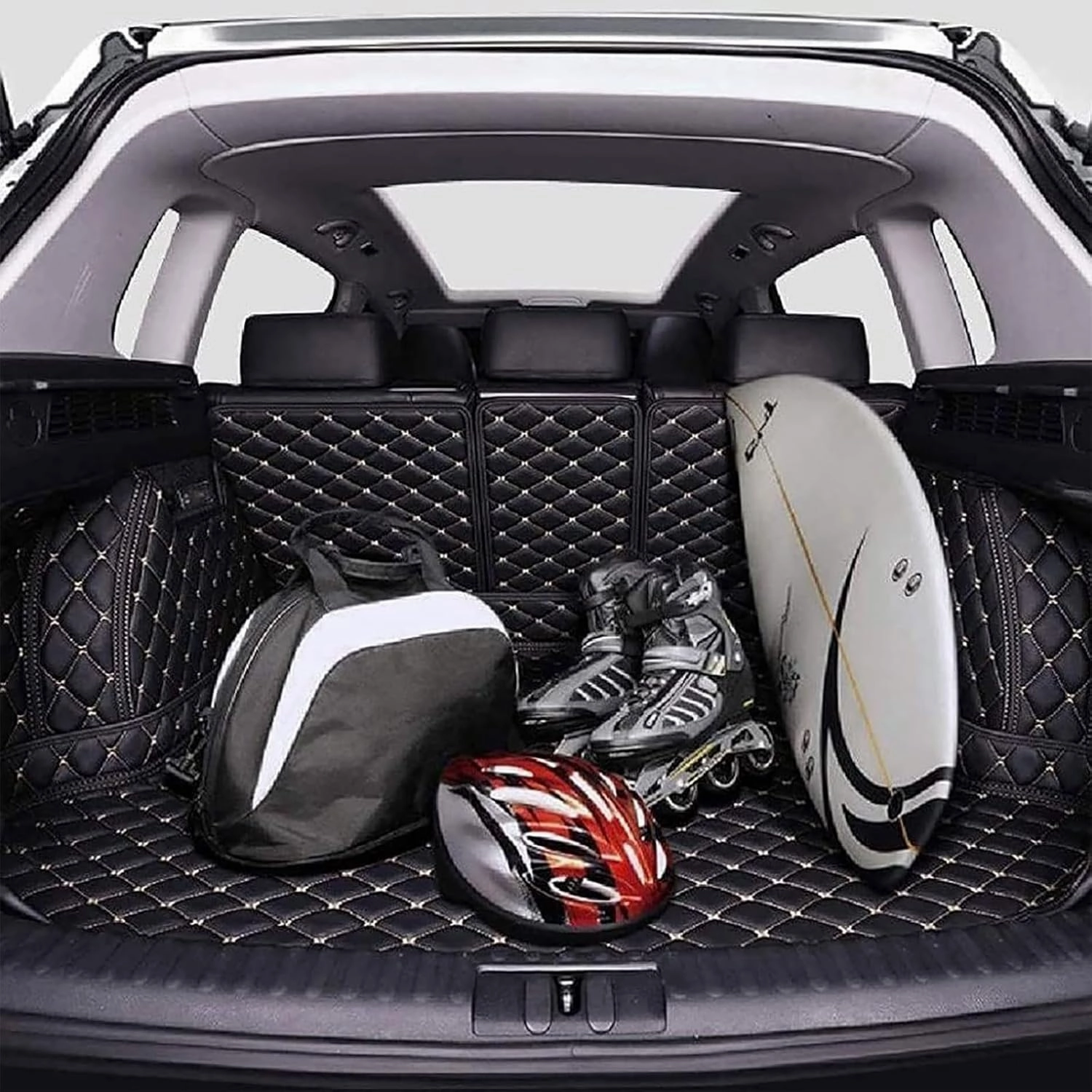 Full Coverag Car Trunk Mats for Genesis G80 EV Pure Electric 2023 2024, All Weather Leather Cargo Liner Carpet Interior Organizer, Interior Modification Accessories, B/Black-Beige