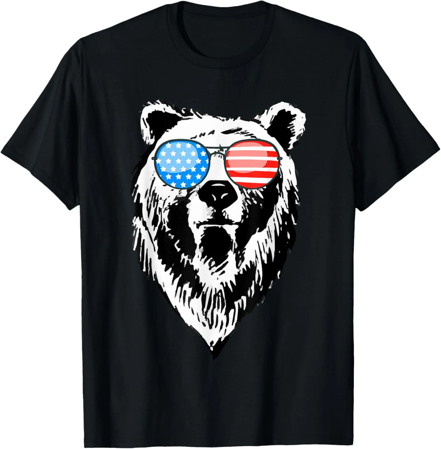 Funny Bear American USA Flag Sunglasses Camping Hunting Gift T-Shirt