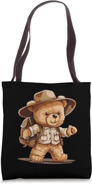 Funny excavation Teddy Bear in Archaeologist Costume Tote Bag