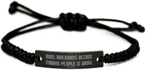 Funny Model Railroads Black Rope Bracelet, Model Railroads Because Stabbing People is, Funny Gifts for Men Women, Birthday Gifts, Model train set, Toy trains, Train tracks, Railroad toys, Electric