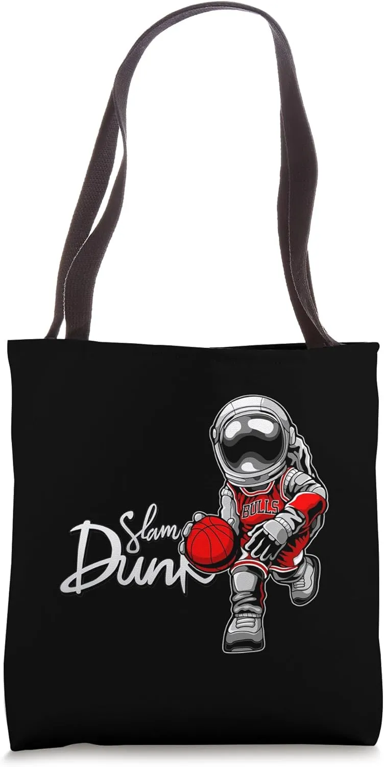 Funny Teddy Spaceman Slam Dunk, Teddy Spaceman Basketball Tote Bag