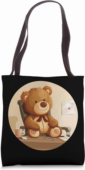 Funny Office Teddy Bear in bureau Outfit Tote Bag
