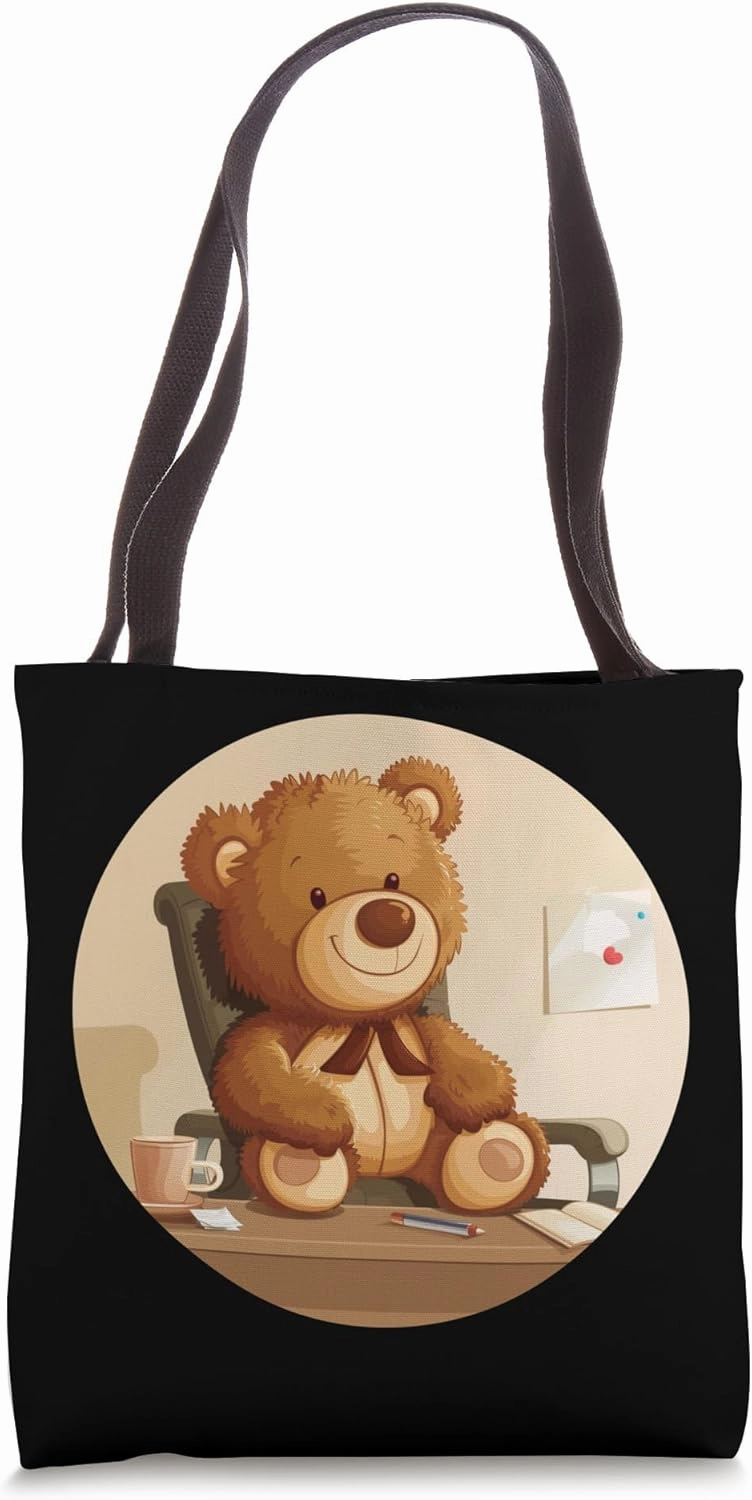 Funny Office Teddy Bear in bureau Outfit Tote Bag