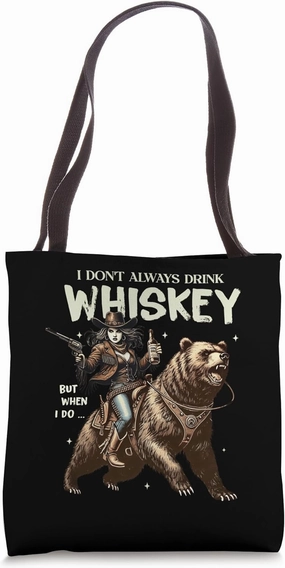 Funny Western, Whiskey Bear Rider Tee, Wild West Graphic Tote Bag