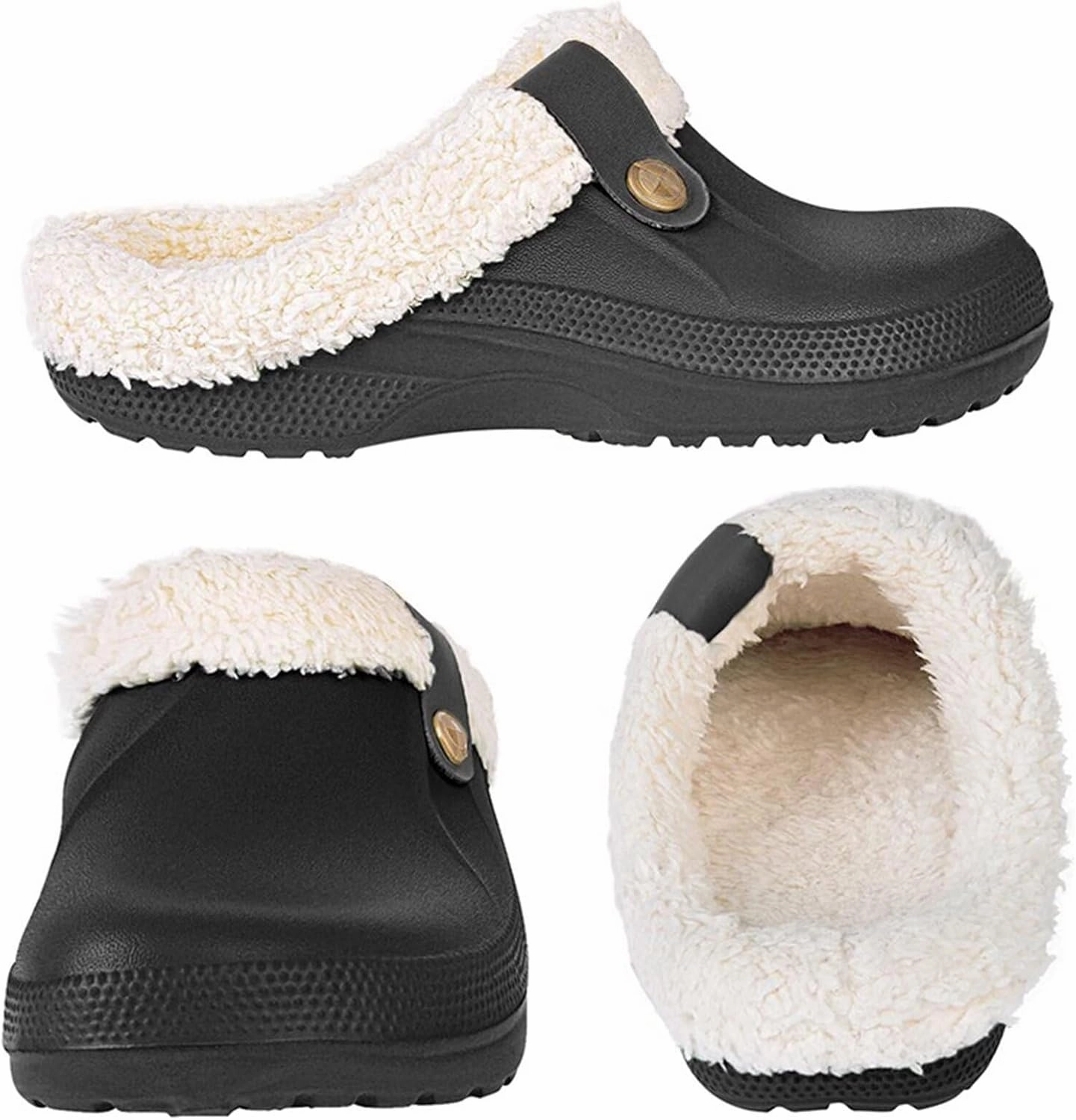 Fur Lined Clogs Waterproof Slippers Fleece Lined Clogs for Women Men Fuzzy Winter Warm Indoor Outdoor Shoes