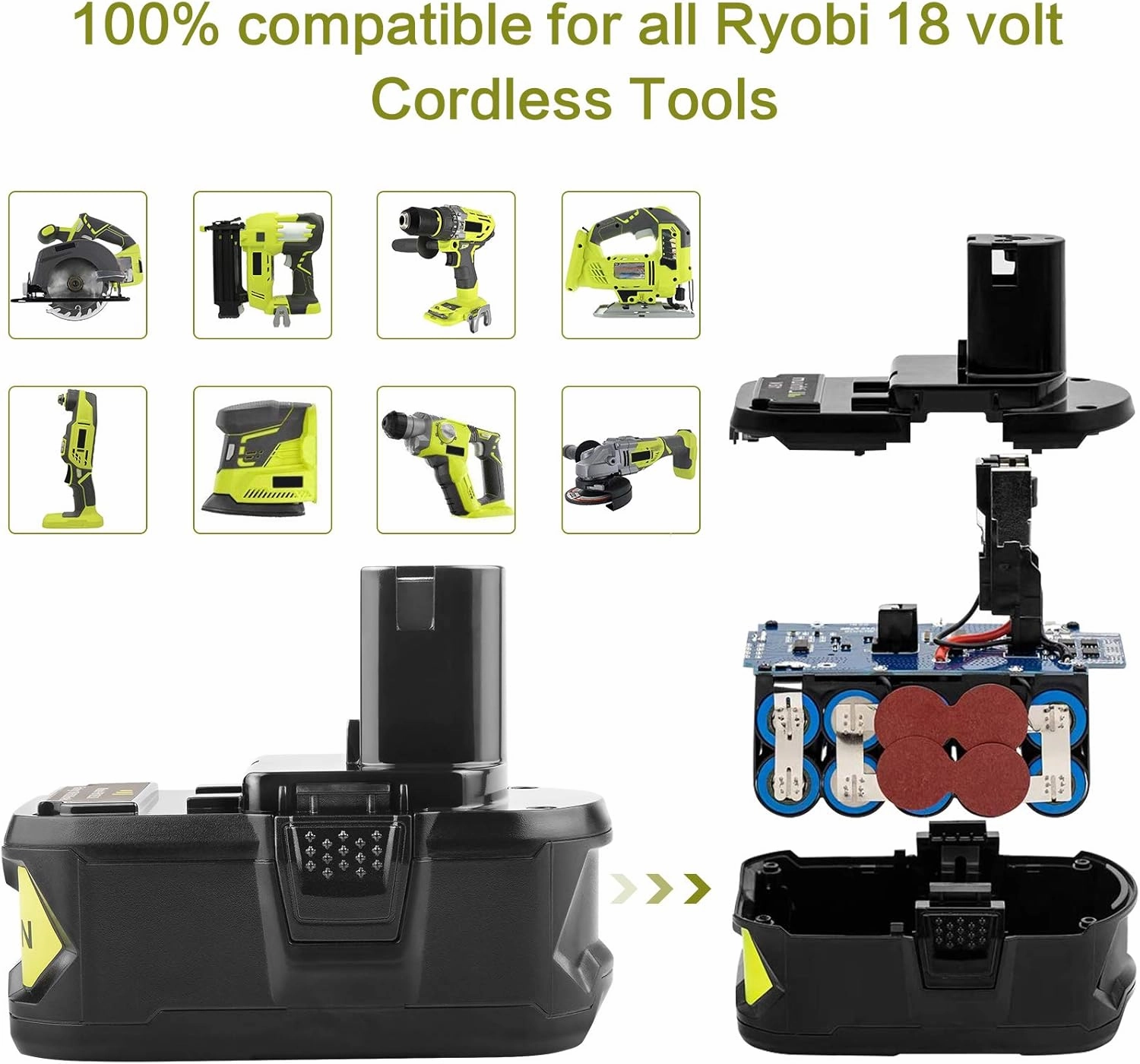 Futurebatt [2Pack] 18V 6.0 Ah HIGH Capacity Battery for Ryobi ONE  System P102 P103 P105 P107 P108 P109 P122 18-Volt w/LED Gauge Indicator Cordless Tool Battery