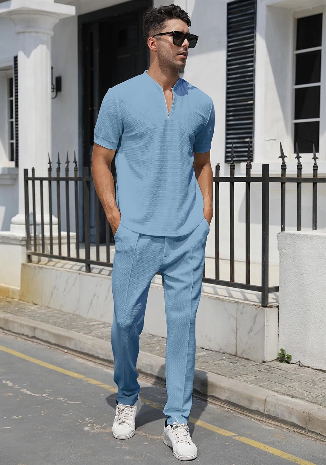 FZNHQL Fashion Men's Tracksuits 2 Piece Casual Athletic Jogging Outfits Short/Long Sleeve Track Suits for Men Set