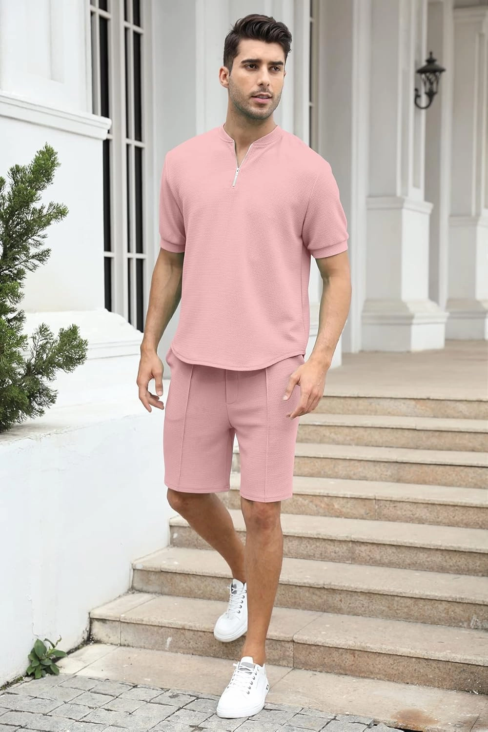 FZNHQL Fashion Men's Tracksuits 2 Piece Casual Athletic Jogging Outfits Short/Long Sleeve Track Suits for Men Set