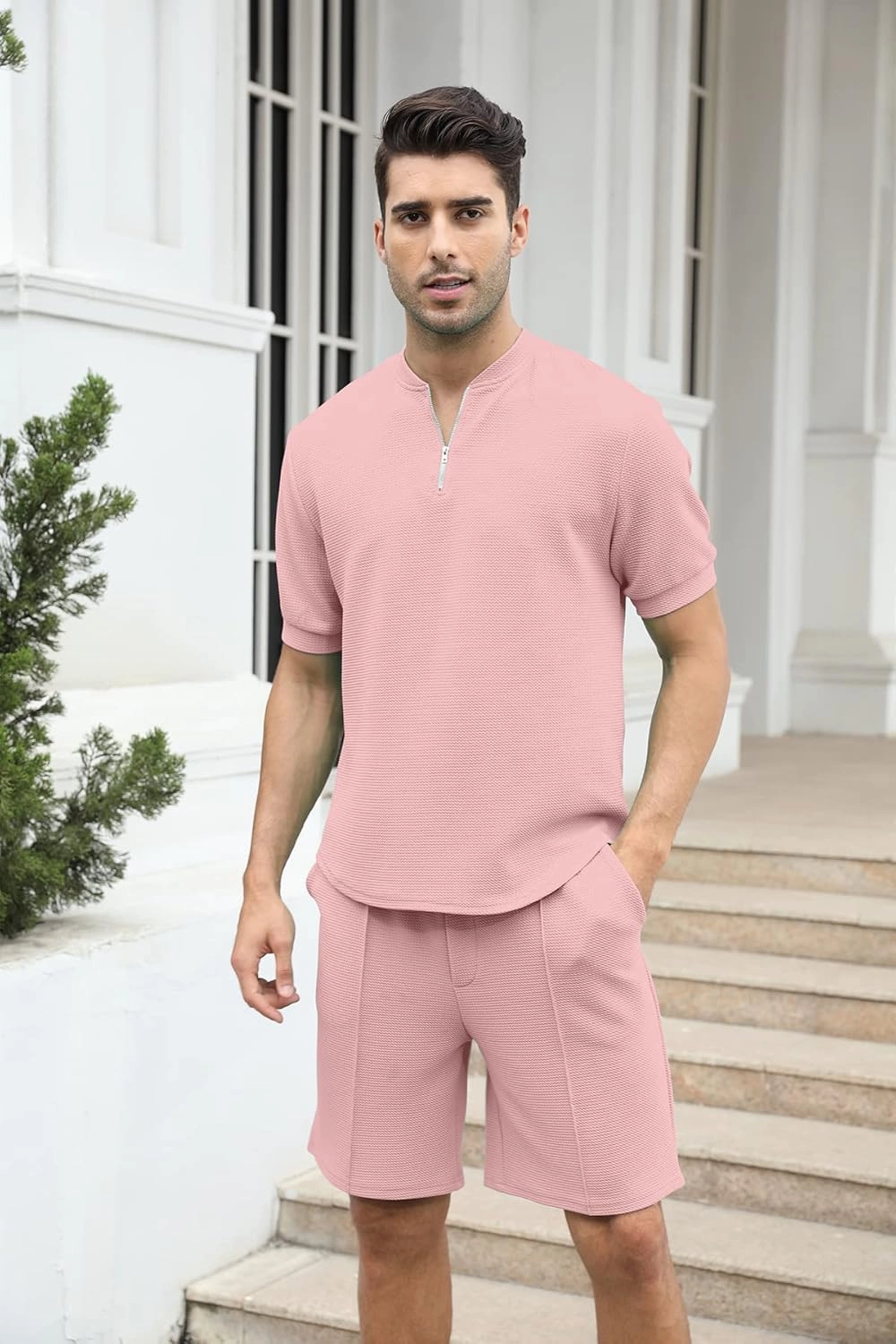 FZNHQL Fashion Men's Tracksuits 2 Piece Casual Athletic Jogging Outfits Short/Long Sleeve Track Suits for Men Set