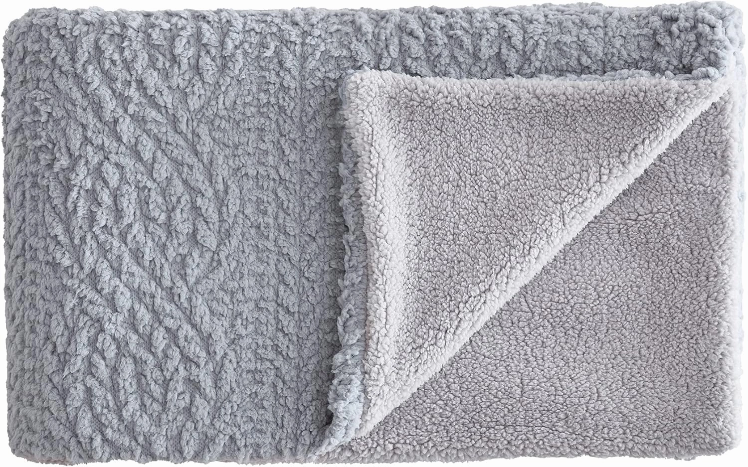 G.H. Bass Cable Knit Sherpa Fleece Throw Blanket for Couch, Sofa, Bed Soft, Cozy, 50 x 60, Grey