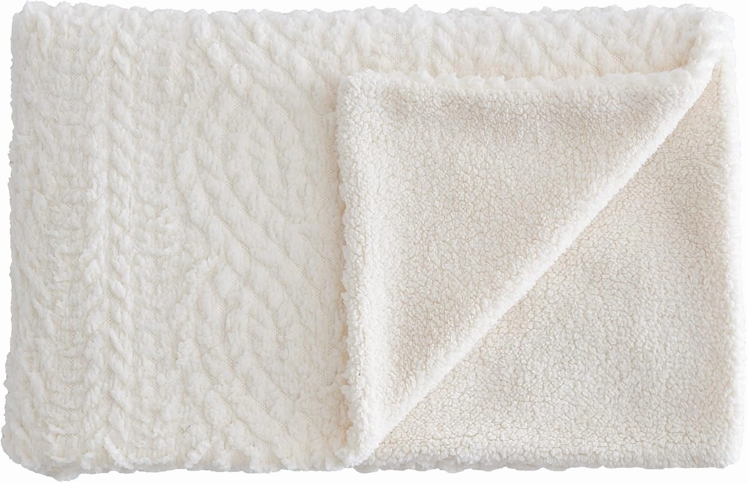 G.H. Bass Cable Knit Sherpa Fleece Throw Blanket for Couch, Sofa, Bed Soft, Cozy, 50 x 60, Ivory