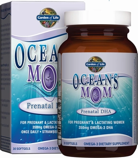 Garden of Life Oceans Mom Prenatal Fish Oil DHA, Omega 3 Fish Oil Supplement - Strawberry, 350mg Prenatal DHA Pregnancy Fish Oil Support for Mamas, Babys Brain & Eye Development, 30 Small Softgels