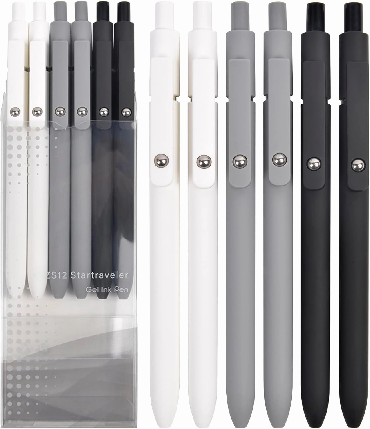 Gel Pens School Office Supplies - 6 Pcs 0.7mm Cute Ink Ballpoint with 10 Refills, Black White Fine Point Pen, Desk Accessories for Women College Teacher, Pastel Smooth Writing Pen for Journaling Gift