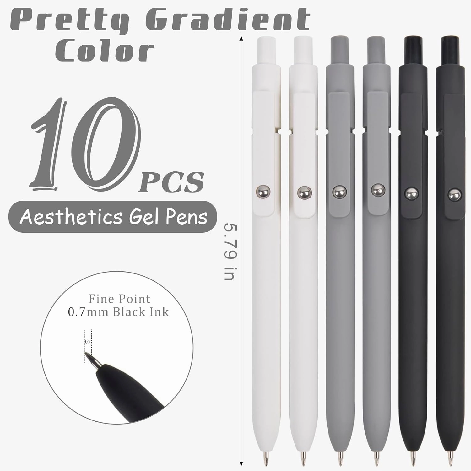 Gel Pens School Office Supplies - 6 Pcs 0.7mm Cute Ink Ballpoint with 10 Refills, Black White Fine Point Pen, Desk Accessories for Women College Teacher, Pastel Smooth Writing Pen for Journaling Gift
