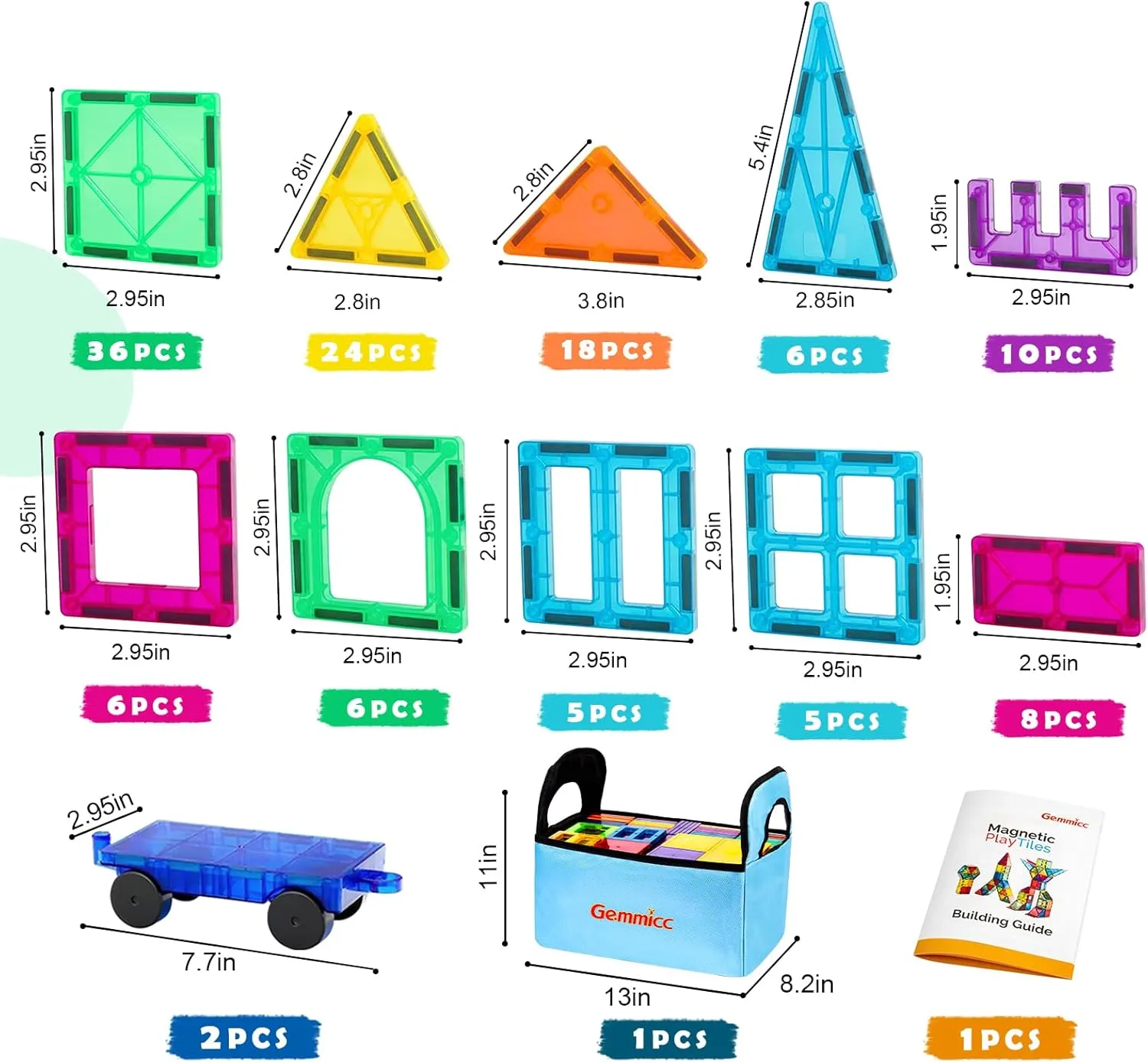 Gemmicc Magnetic Tiles, 126 PCS   Storage Case, STEM Building Blocks Magnet Toys for Kids,Educational Building Toy Stacking Blocks for Boys Girls,Huge Set with 2 Cars