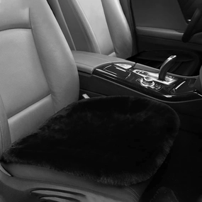 Genuine Sheepskin Auto Seat Pad, Australian Soft Wool Seat Cover Breathable and Sweat-Wicking Comfort Warm Universal Fit,19.2 inch x19.2 inch (Front seat Cushion 1pc, Black)