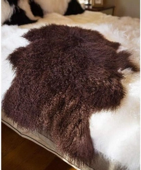 Genuine Tibetan Mongolian Sheepskin Fur Rug, Mongolian Lamb Wool Carpet Fur Pelt Throw Rug Home Decorative Soft,39.5-41.5 in Long，Dark Khaki