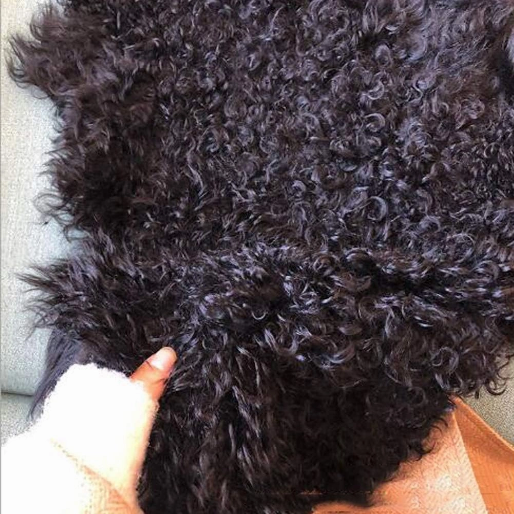 Genuine Tibetan Mongolian Sheepskin Fur Rug, Mongolian Lamb Wool Carpet Fur Pelt Throw Rug Home Decorative Soft,39.5-41.5 in Long，Dark Khaki