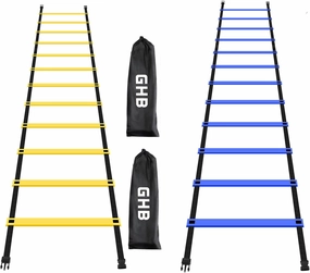 GHB Pro Agility Ladder 2 Pack Agility Training Ladder Speed 12 Rung 20ft with Carrying Bag (Yellow and Blue)