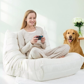 Giant Bean Bag Chair - Comfy High-Density Foam Fireside Chair, Adult Size, Soft Dutch Velvet Cover Beanbag Couch, Versatile for Living Room, Bedroom, Dorm, Reading & Gaming (Beige)