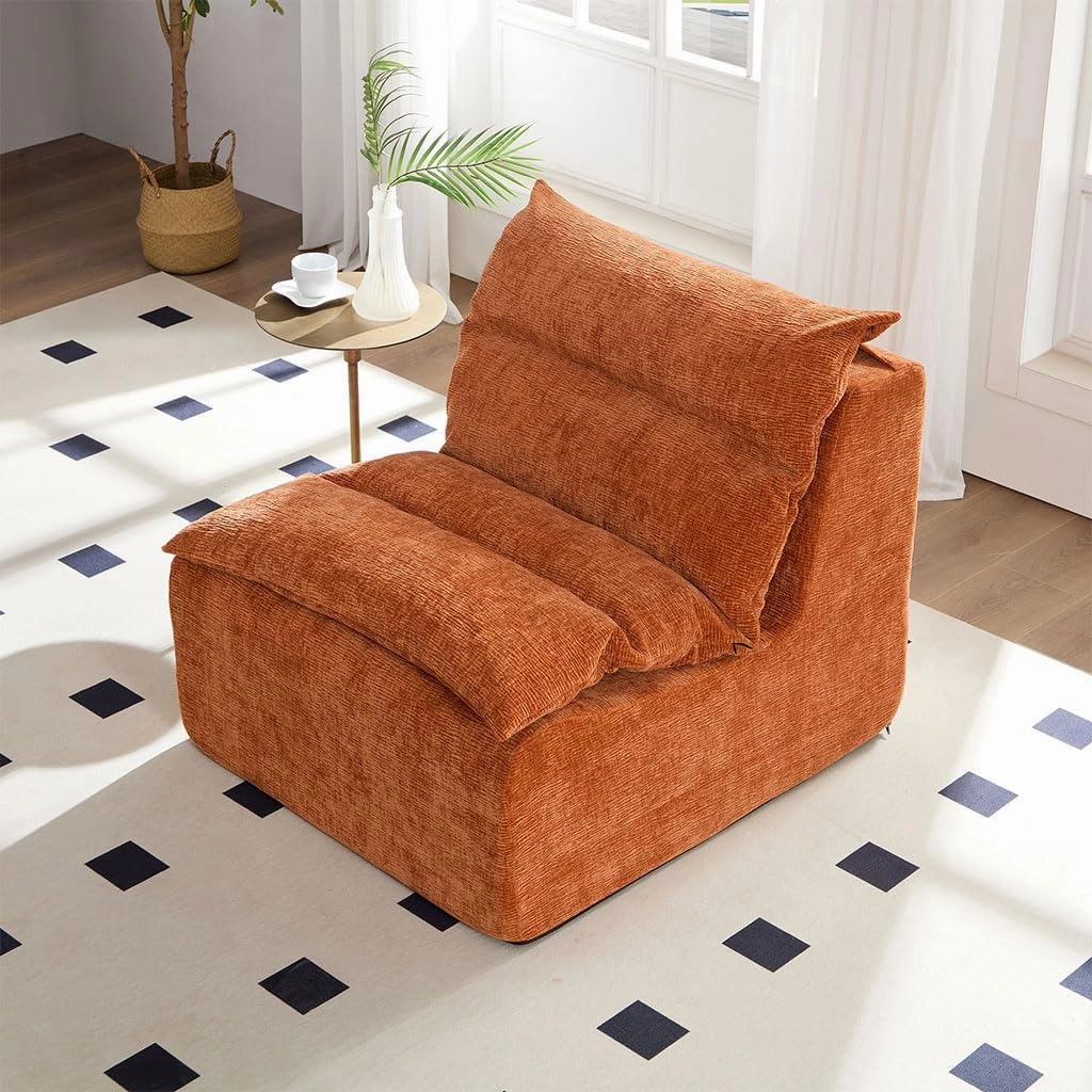 Giant Big Bean Bag Lounger Chairs for Adults, Zero Gravity Large Beanbag Chair Sofa with Memory Foam Filled, Ergonomic Positioning Lazy Floor Sofa Chair for Living Room, Bedroom or Balcony,Orange