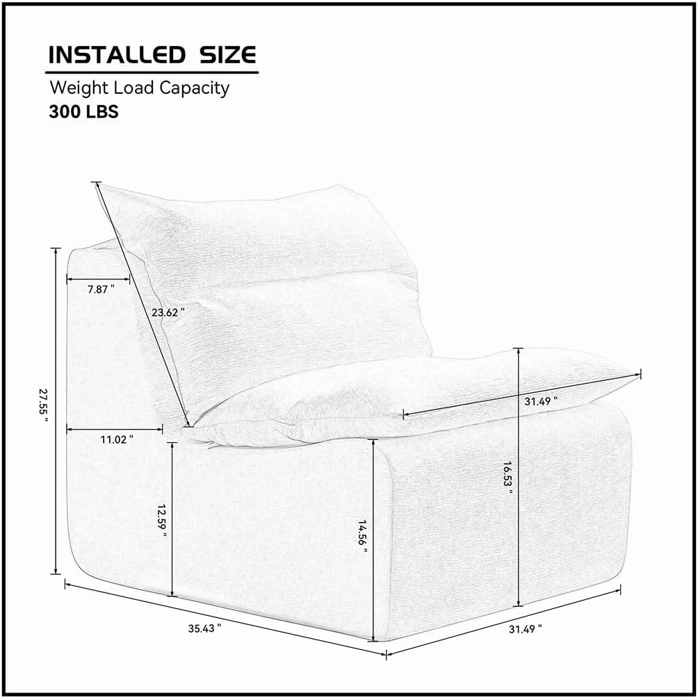 Giant Big Bean Bag Lounger Chairs for Adults, Zero Gravity Large Beanbag Chair Sofa with Memory Foam Filled, Ergonomic Positioning Lazy Floor Sofa Chair for Living Room, Bedroom or Balcony,Orange