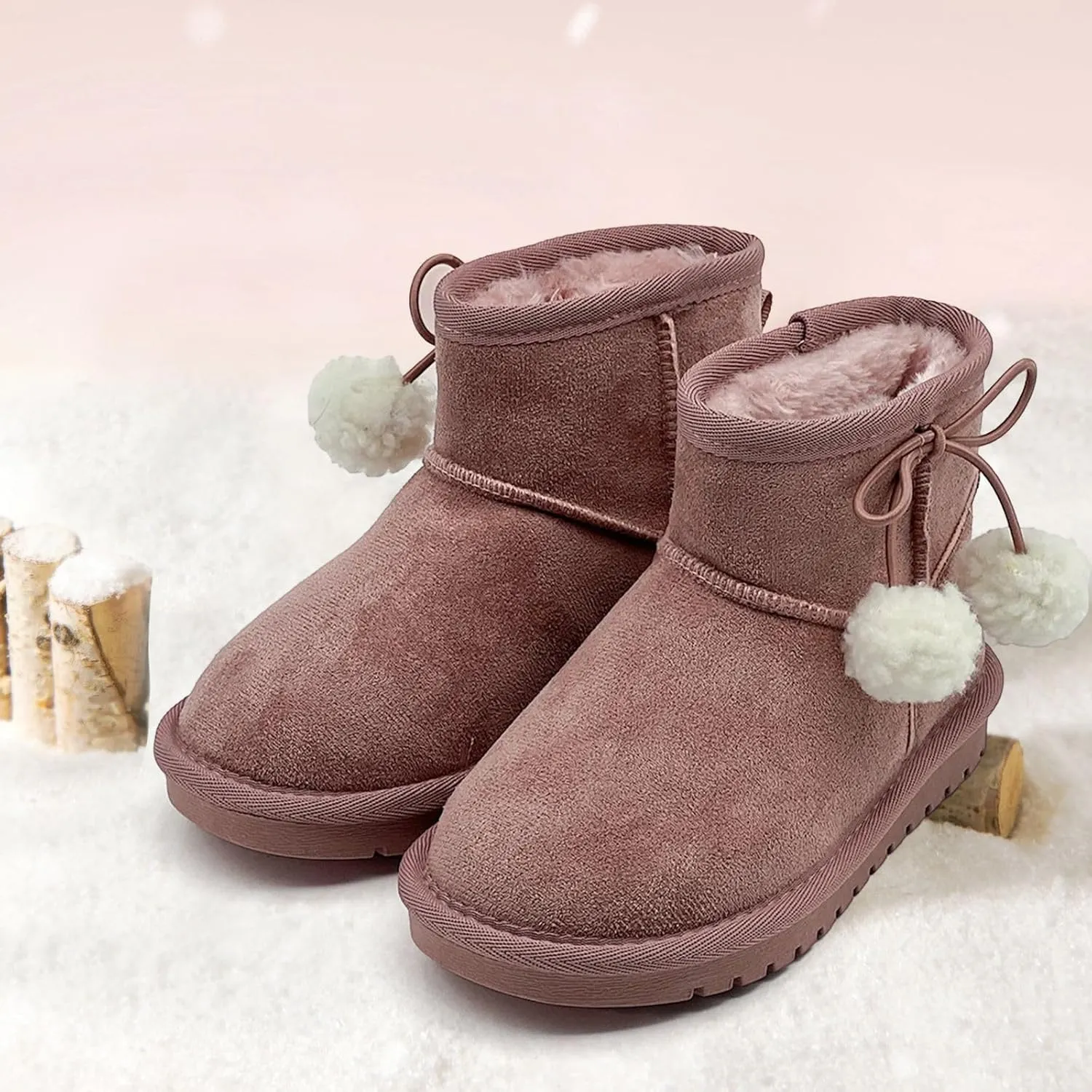 Girls Boots Kids Winter Snow Boots Faux Fur Lined Short Boots Fuzzy Warm Ankle Shoes for Little Big Kids Girls