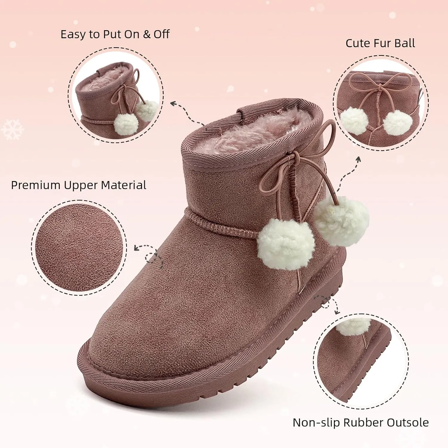 Girls Boots Kids Winter Snow Boots Faux Fur Lined Short Boots Fuzzy Warm Ankle Shoes for Little Big Kids Girls
