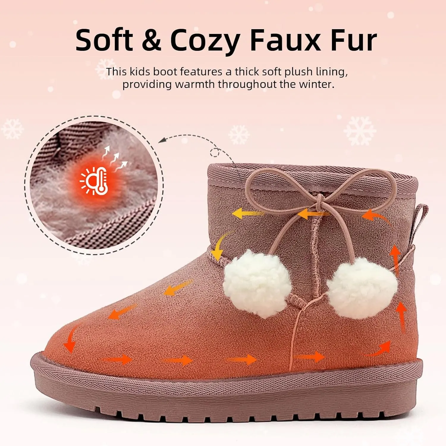 Girls Boots Kids Winter Snow Boots Faux Fur Lined Short Boots Fuzzy Warm Ankle Shoes for Little Big Kids Girls