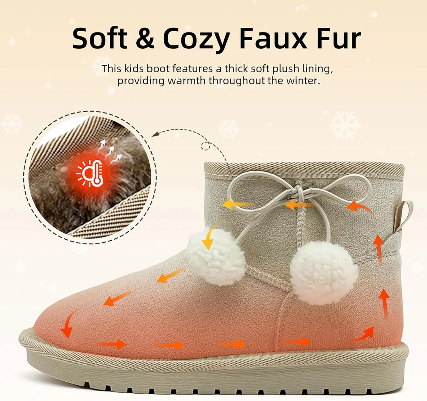 Girls Boots Kids Winter Snow Boots Faux Fur Lined Short Boots Fuzzy Warm Ankle Shoes for Little Big Kids Girls