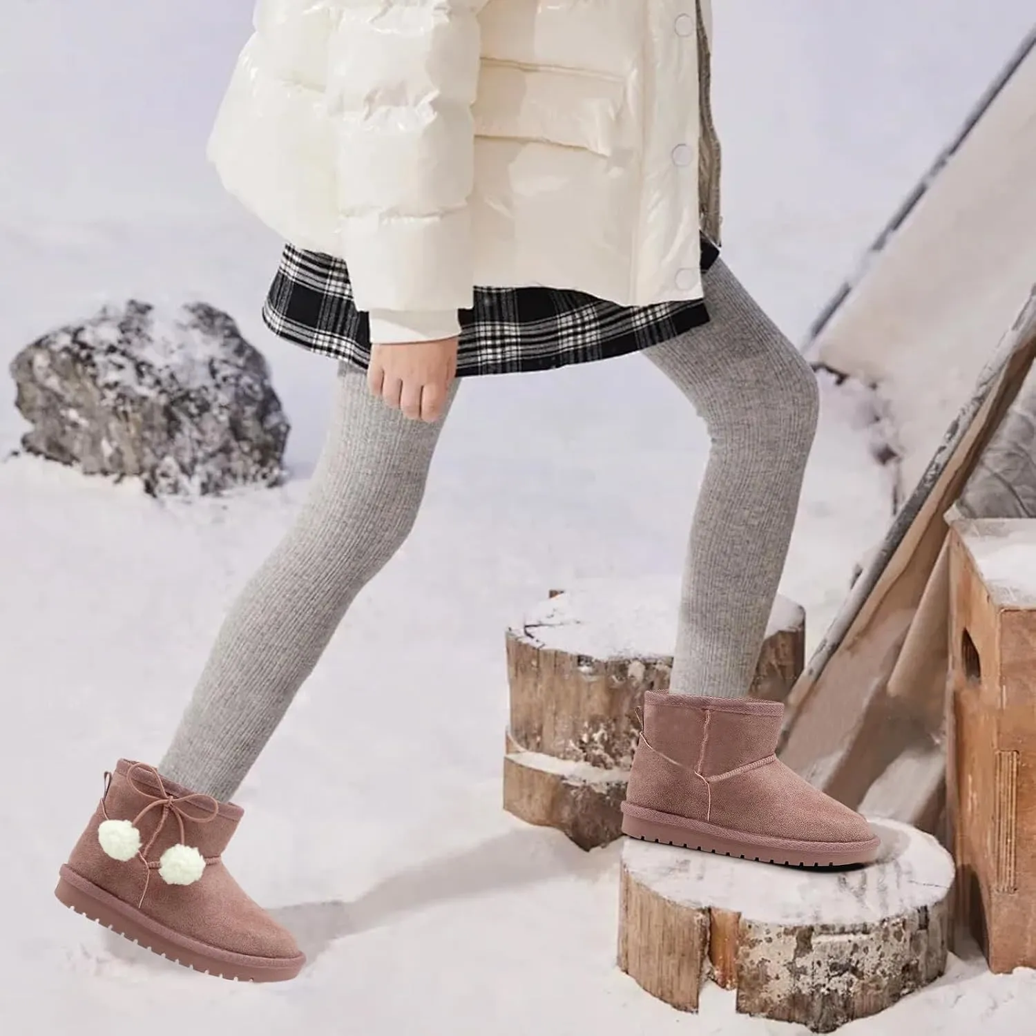 Girls Boots Kids Winter Snow Boots Faux Fur Lined Short Boots Fuzzy Warm Ankle Shoes for Little Big Kids Girls