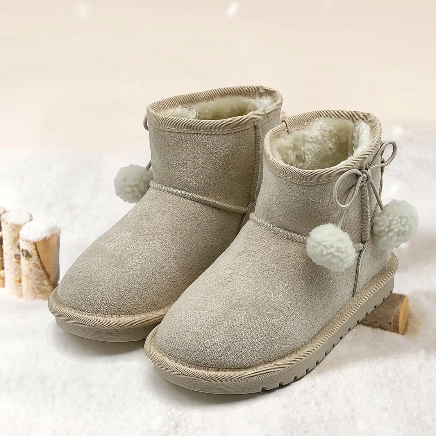 Girls Boots Kids Winter Snow Boots Faux Fur Lined Short Boots Fuzzy Warm Ankle Shoes for Little Big Kids Girls