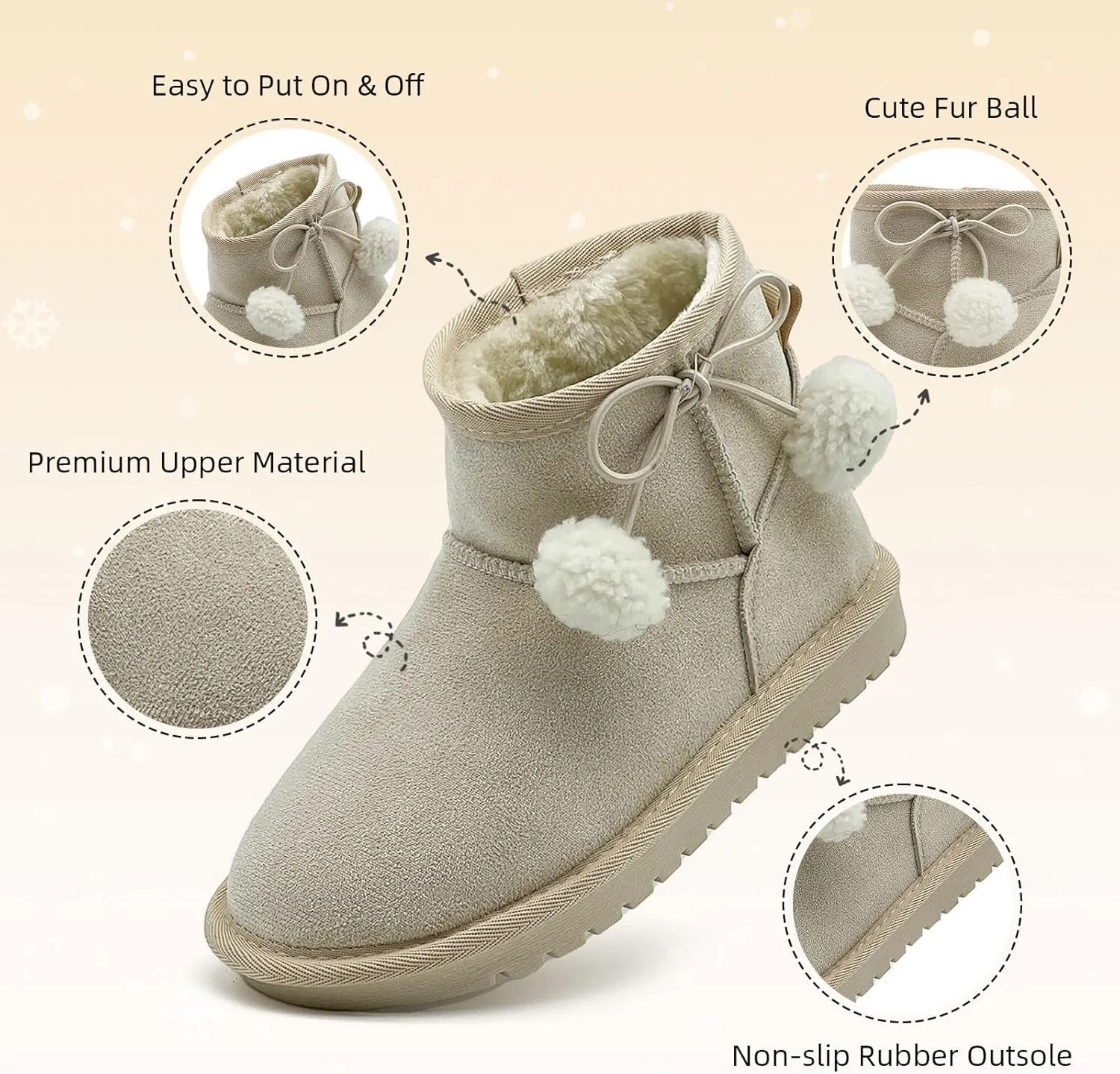 Girls Boots Kids Winter Snow Boots Faux Fur Lined Short Boots Fuzzy Warm Ankle Shoes for Little Big Kids Girls