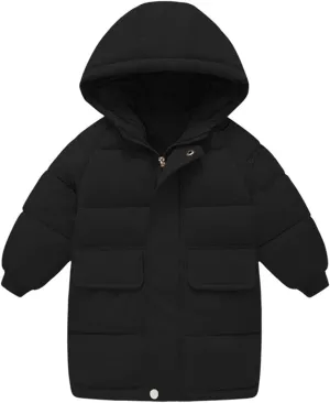 Girls' Long Hooded Puffer Jacket Kids Winter Thicken Padded Down Coat Toddler Water Resistant Quilted Puffer Coat
