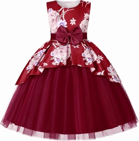 Girls Dress Sloping Bridesmaid Wedding Princess Children's Bow Birthday Ball Party Show Evening Lavender