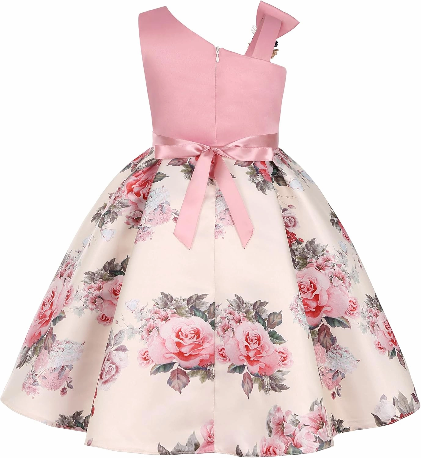 Girls Dress Sloping Shoulder Bridesmaid Wedding Princess Children's Bow Birthday Ball Party Show Evening Lavender