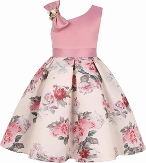 Girls Dress Sloping Shoulder Bridesmaid Wedding Princess Children's Bow Birthday Ball Party Show Evening Lavender