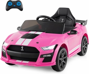 GLACER 12V Ride On Car, Licensed Ford Mustang Shelby GT500 Electric Vehicle w/ 2.4G Parent Remote Control, High Low Speed & Soft Start, Kids Car w/USB, Radio, Music & Lights, Car for Kids (Pink)