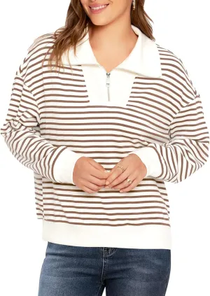 Glamaker Womens Striped Quarter Zip Sweatshirt Casual Long Sleeve Lapel Pullover Tops Fall Outfit Trendy Fashion Clothes