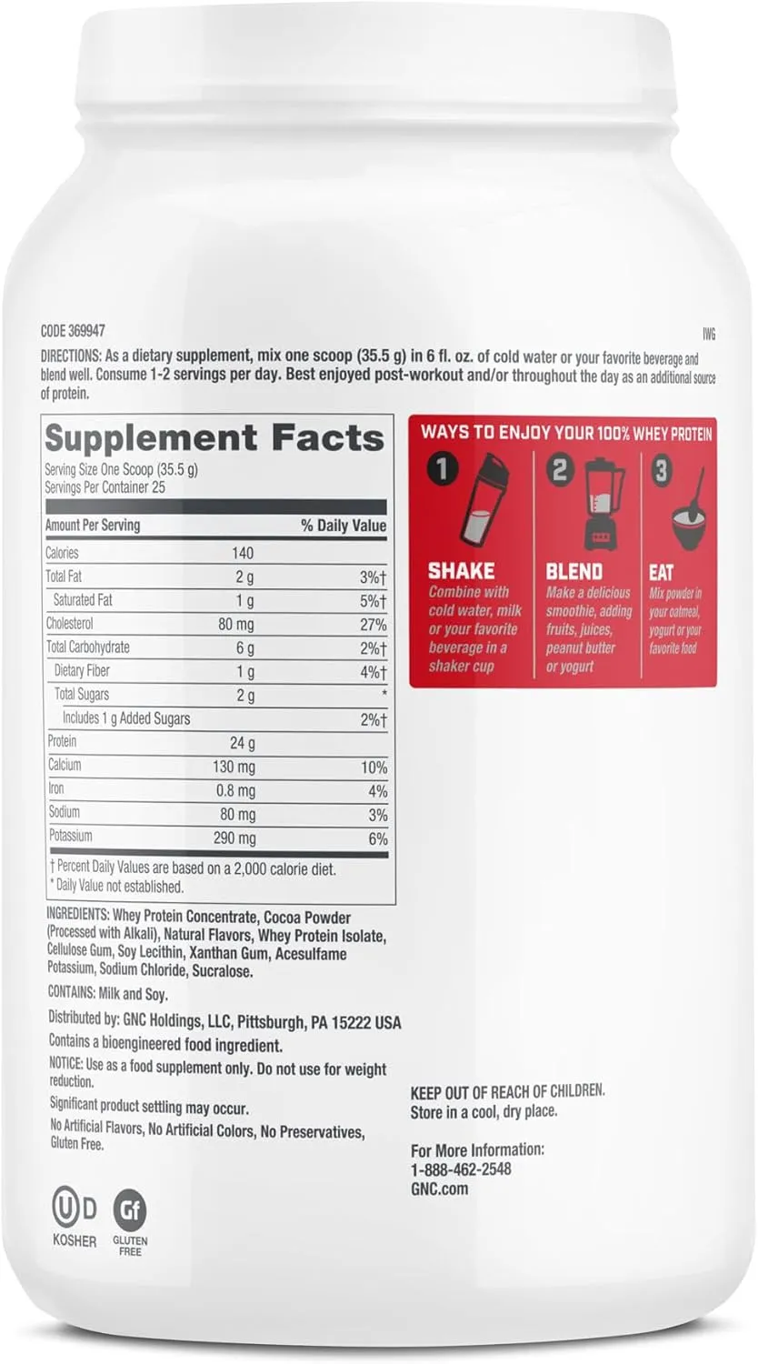 GNC Pro Performance 100% Whey Protein Supplement, 25g Protein, Supports Muscle Strength and Recovery, Chocolate Supreme, 25 Servings