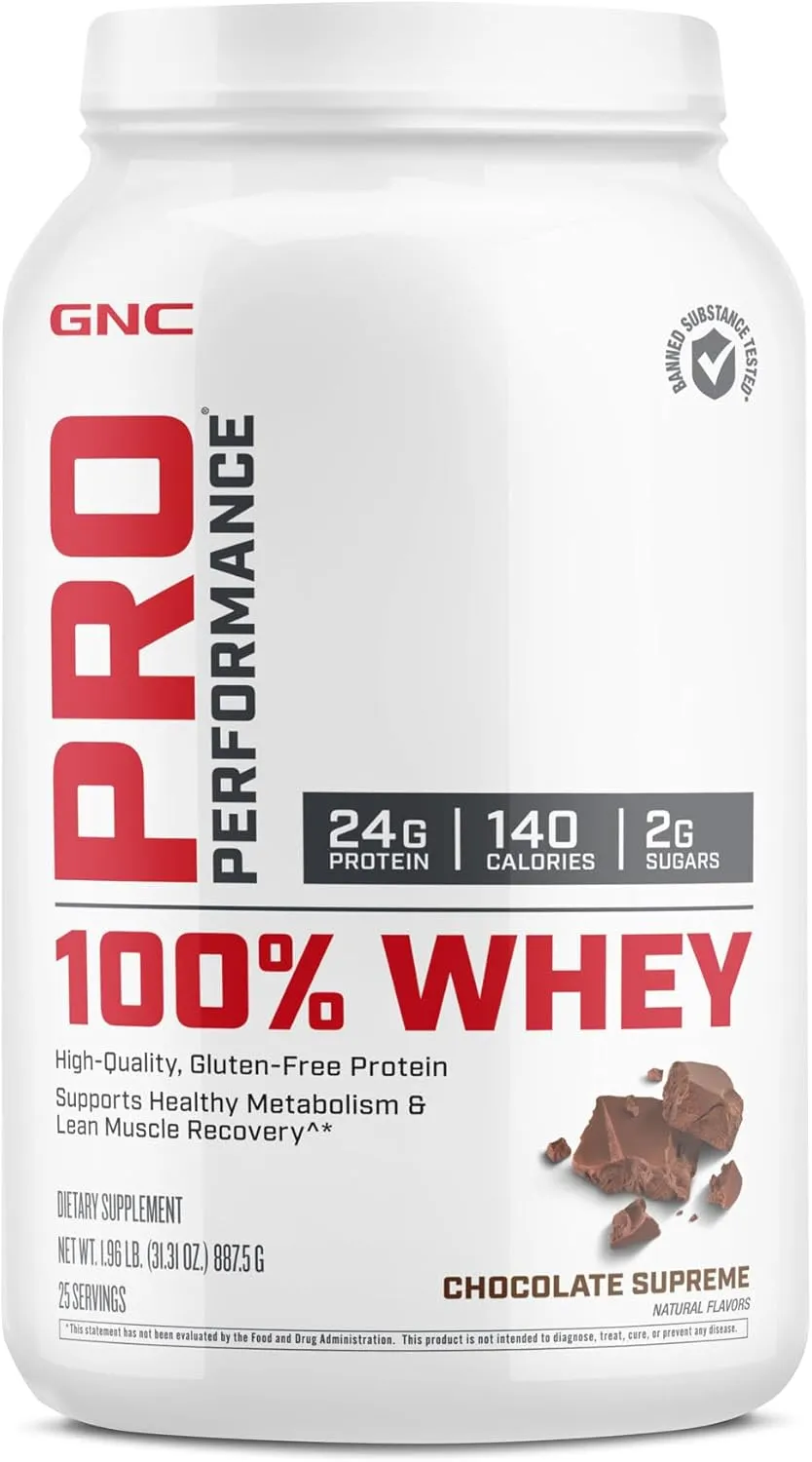 GNC Pro Performance 100% Whey Protein Supplement, 25g Protein, Supports Muscle Strength and Recovery, Chocolate Supreme, 25 Servings