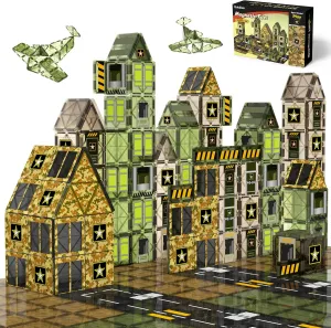 GobiDex 100PCS Army Magnetic Tiles Building Toys for 3  Years Old Boys, Military Magnetic Blocks STEM Sensory Birthday Gifts for Army Men Playset, Upgraded Stacking Magnets for Kids