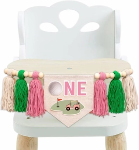Golf High Chair Banner 1st Birthday - Hole in One Highchair Banner, Sports First Birthday Decorations for Party, Cake Smash, Photo Prop（Pink）