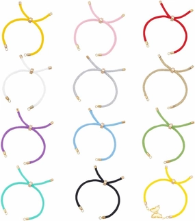 GOMAKERER 12 Pcs 12 Colors Adjustable Slider Bracelets, Polyester Twisting Bracelet Making Kit for DIY Crafting Jewelry Making, Unisex, All Seasons