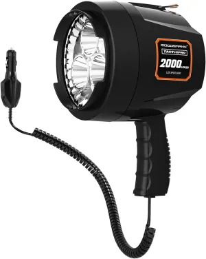 GOODSMANN Spotlight 12 Volt Spotlight Led 2000 Lumen Boat Handheld Spotlight Corded 12V DC Spot Light Marine Handheld Spotlight Led 12V DC Plug for Boat Hiking