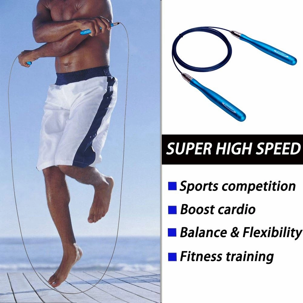 Goothdurs Speed Jump Rope Tangle-Free with Ball Bearing - Adjustable & Self-Locking Aluminum Skipping Ropes with Carrying Pouch Ideal for Crossfit Training, Boxing, and MMA Workouts